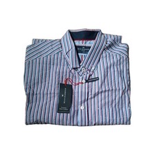 NEW M&S BLUE HARBOUR RED MIX LUXURY PURE COTTON RELAXED S/SLEEVE SHIRT SIZE 2XL 