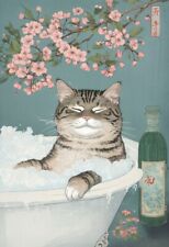 Japanese Tabby Cat in Bath metal sign, Tabby Cat sign, Tabby Cat Plaque