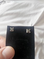 Stunning 14k White Gold Natural 1ct Black Diamond Princess Cut Earrings 