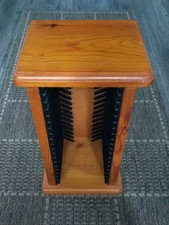 Vintage Solid Pine Wood CD Storage Rack – Free Standing Media Tower Holds 20 CDs