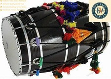 Mango Wood Punjabi Bhangra Dhol Black Surface Free With Bag