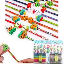 Kids 50 Pencil Set With Christmas Eraser Toppers Novelty Stationary Xmas Gift