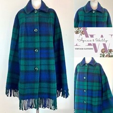 Vintage Cape 1960s Wool Blend Tartan Plaid Cape Fringed Size U.K. 12/14 