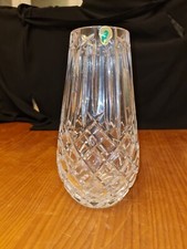 LARGE WATERFORD IRISH CUT CRYSTAL VASE 9" WITH SEAHORSE / CROSS CUT & FLUTED VGC