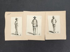 1850s antique PEN SKETCH 3 MEN