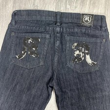 Y2K Rock & Republic Logo Tall Jeans Low Rise Dark Wash Straight Leg W26L35 