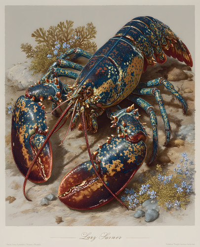 8x10 blue copper lobster - lobster, beach