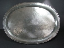 Large Vintage Civic Pewter Tray, Oval shape, planished, 40 cm (L) , 1 kg