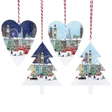 Gisela Graham Set of 4 London Scene Shaped Christmas Tree Decorations