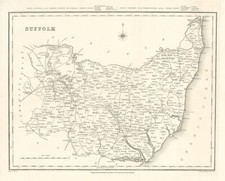 Antique county map - of, suffolk