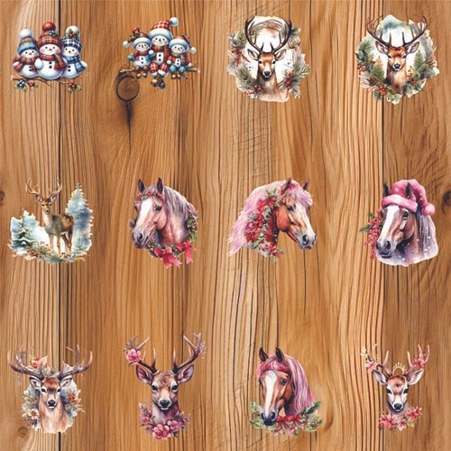 12x mixed christmas horse - horse, stag