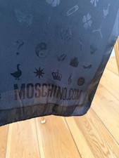 Moschino Silk Scarf - Black With Icon Graphic Pattern, Excellent Conditions