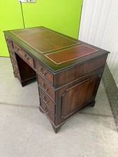 Vintage Reproduction Mahogany Leather Topped Pedestal Desk