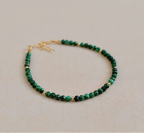Natural green malachite - natural, beaded