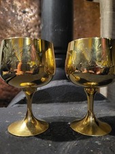 Vintage Etched Brass Goblets