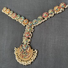 Ladies Nauratan/ Multicolour Stone with white Pearl Matha Patti