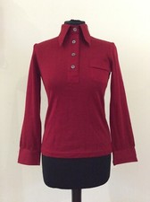 Fabulous 70s Italian Vintage Red Dagger Collared Knit Size 8/10 100% Wool
