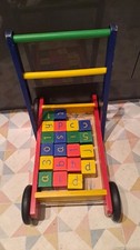 Wooden Push Along Trolley Blocks Alphabet Numbers Toddler John CRANE