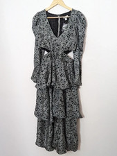 Topshop Women's Black and Grey Star Ruffle Cut Out Midi Dress Tall Size 8