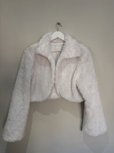 White faux fur cropped bolero - fur,