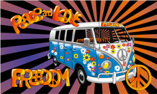 Peace Love & Campervan Flag - Camping Touring Festival 5' x 3' Flag with Eyelets