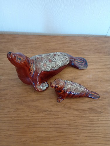 Vintage ceramic seal and pup - ,
