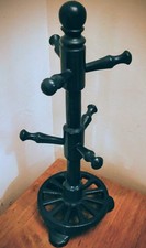Vintage Antique Green Cast Iron 6 Cup Holder Mug Tree Stand Rack Holder Storage
