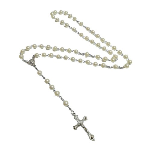 White rosary beads with silver - rosary,
