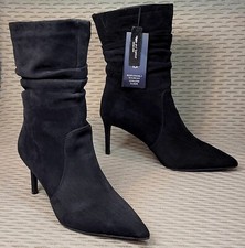 M&S Real SUEDE Stiletto Heel, Ruched MID Calf BOOTS ~ Size 7 ~ BLACK
