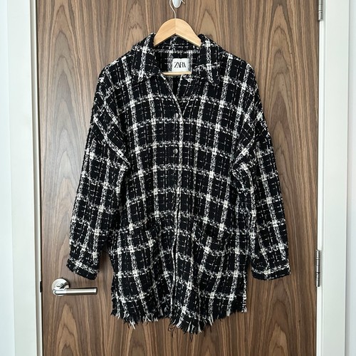 Zara black white check - white, boucle
