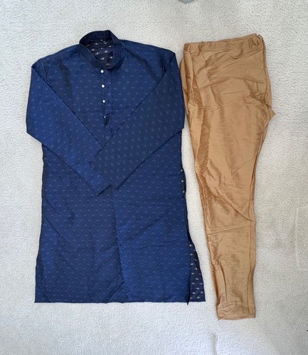 Mens kurta pajama blue - kurta, gold