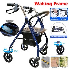 Folding Rollator Walker Lightweight Disability Aid Mobility 4 Wheels With Seat