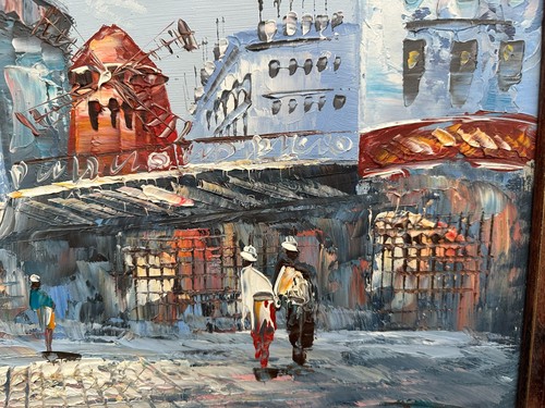 Large framed oil - board, town