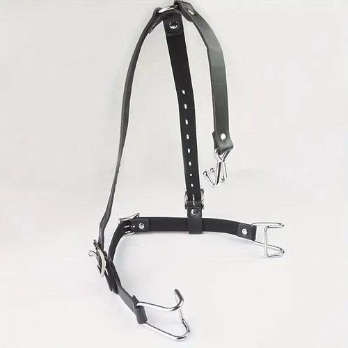 Leather open mouth gag - open, with