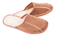 Mens Natural Suede Leather Slip On Slippers Size 6 7 8 9 10 11 12 Gents Mules