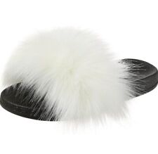 Nasogetch Women Sliders Fluffy Slippers, Faux Fur Open Toe Slides Sandals UK 6/7