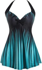 One Piece Swim Dress Tummy Control Vintage Retro Style Swimsuit Size UK 14-16 