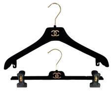 Lot of 2 Hangers Chanel Auth Velvet Jacket Coat Suit Skirt Pants Top Hanger MINT