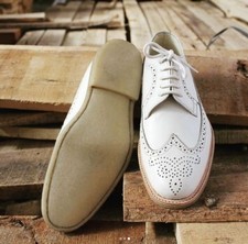 Handmade Men wingtip derby formal shoes, Men party dress white shoes, Men shoes