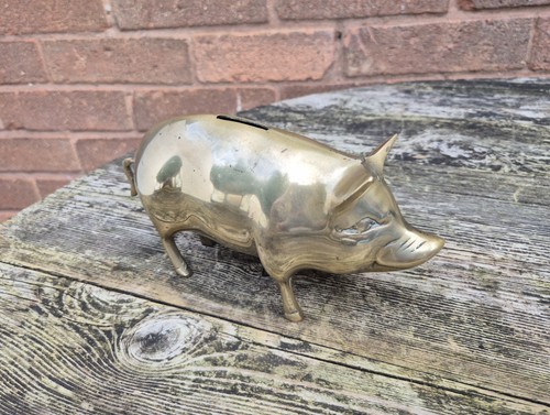 Vintage brass piggy bank - brass,