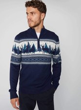 Mens Threadbare Christmas Jacquard Knit Jumper Aztec Pattern Half Zip Jumper