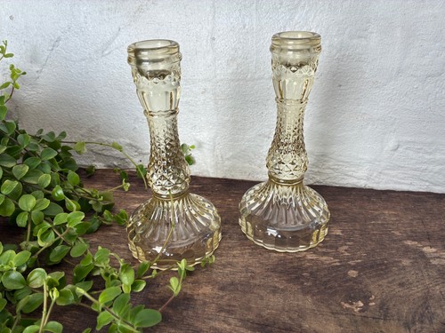 Glass candlesticks yellow - glass,