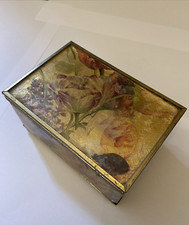 Vintage glass framed gold foil floral flowers jewellery box