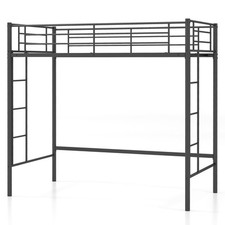 Costway Metal Loft Bed Space-saving Loft Bed Frame with 2 Ladders-Black