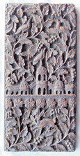 BEAUTIFULLY ORIENTAL INDIAN ? BIRDS FLOWERS BULDING CARVED WOODEN WOOD PLAQUE