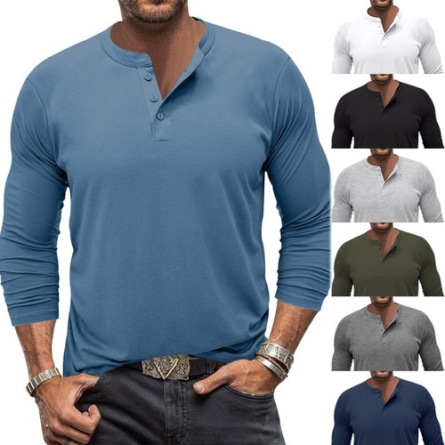 Mens casual henley neck - 🔥mens,