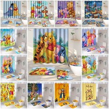 Winnie the Pooh Shower Curtain Bathroom Rug Bath Mat Non-Slip Toilet Lid Cover