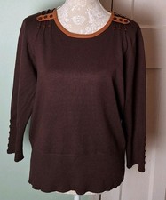 Simon Jeffrey Chocolate Brown 3/4 Sleeve Thin Knit Jumper - Size L (12 / 14)