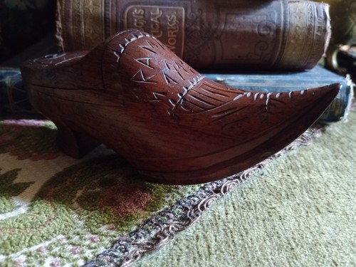 Antique wooden shoe snuff box - antique,