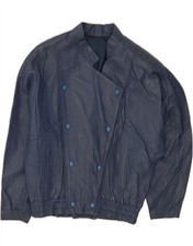 VINTAGE Womens Leather Jacket UK 14 Large Navy Blue Leather DB10
